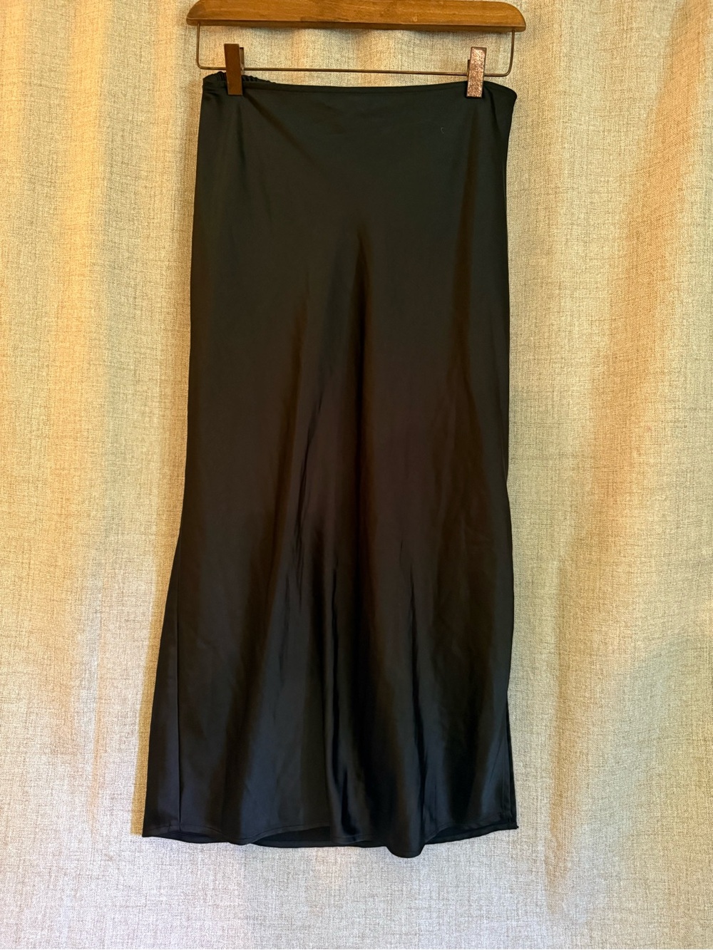 NWOT Black Satin Slip Pencil Skirt With Slit